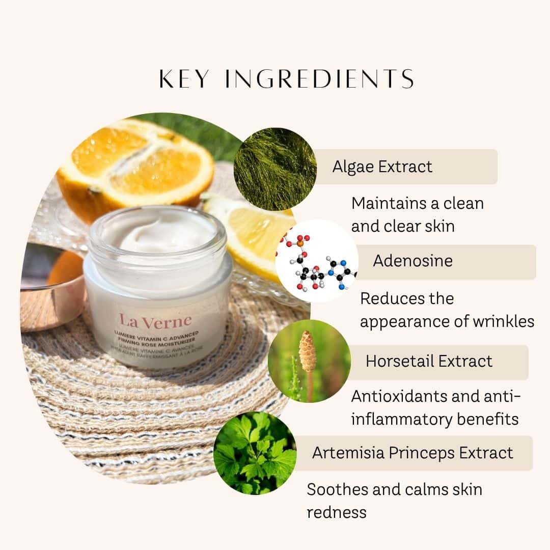 La Verne skincare product with key ingredients displayed on a white background